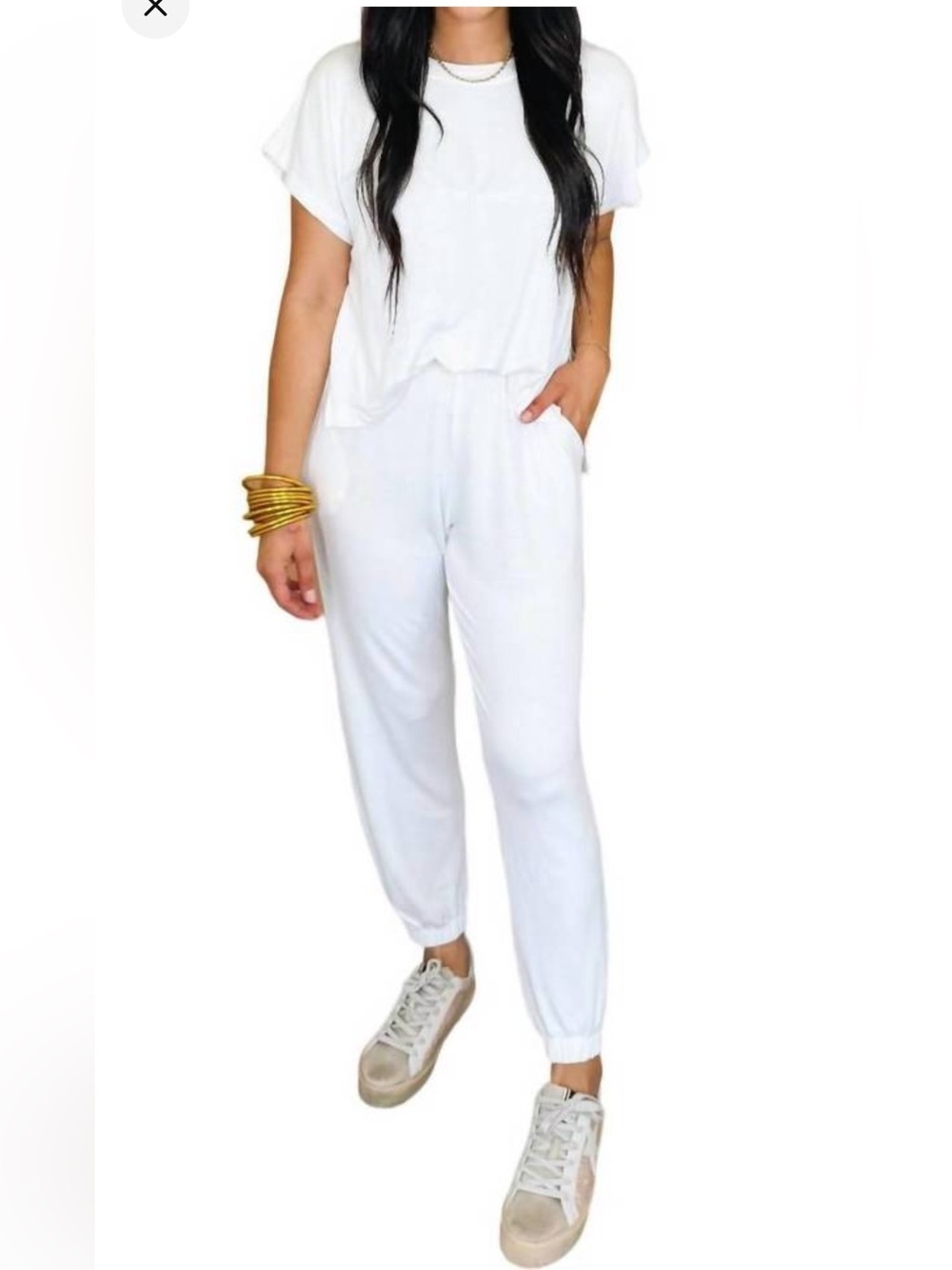 NWT ELAN Short Sleeve Oversized T-Shirt Jumpsuit White Sz S Resort Wear Jogger